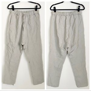 linen fox - linen pants straight leg drawstring tie waist ankle crop gauzy beach
